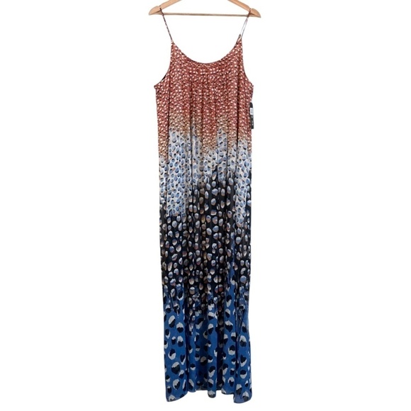 Nic+Zoe Blue Dahlia Spaghetti Strap Scoop Neck Gathered Boho Maxi Slip Dress - Picture 9 of 15